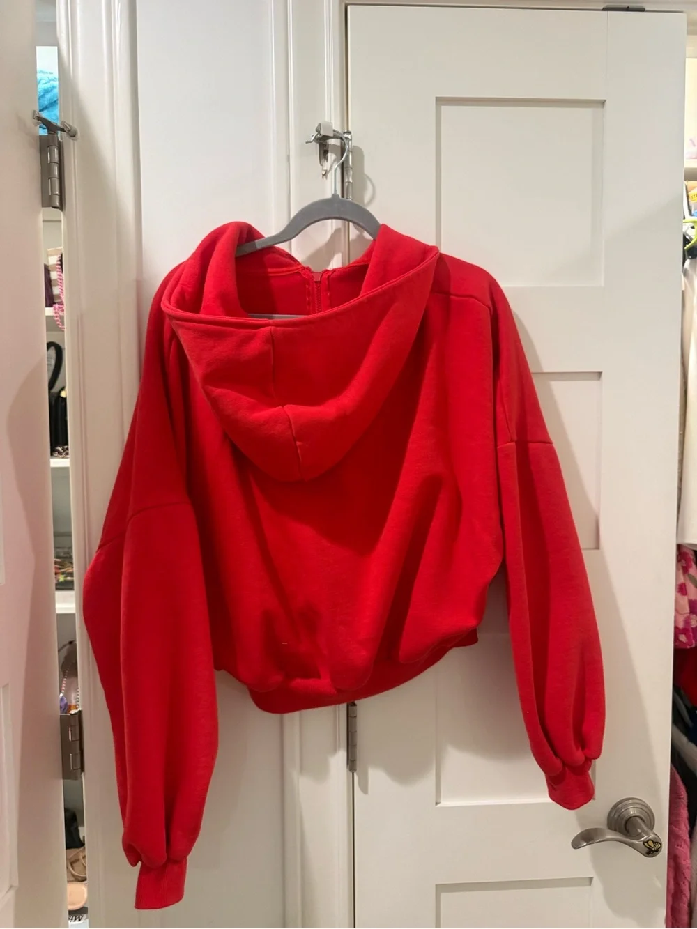 Cropped Red Hooded Sweatshirt Jacket